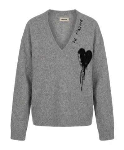Zadig & Voltaire Mikyz Heart V-neck Sweater In Gold