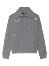 Zadig & Voltaire Milly Sequin Wings Zip-up Cotton Fleece Jacket In Gray