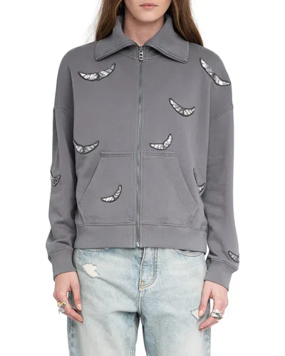 ZADIG & VOLTAIRE MILLY EMBELLISHED ZIP SWEATSHIRT