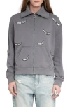 Zadig & Voltaire Milly Sequin Wings Zip-up Cotton Fleece Jacket In Gray