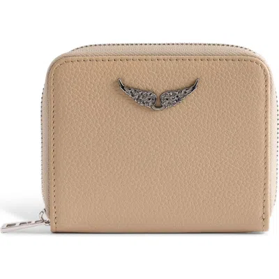 Zadig & Voltaire Mini Grained Leather Card Case In Neutral