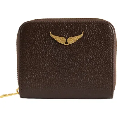 Zadig & Voltaire Mini Grained Leather Card Case In Brown