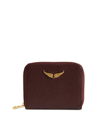 Zadig & Voltaire Mini Grained Leather Zip Wallet In Brown