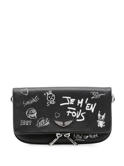 Zadig & Voltaire Mini Rock Graffiti-print Clutch Bag In Black