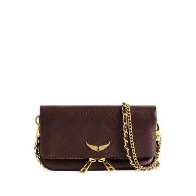 Zadig & Voltaire Mini Rock Grained Leather Clutch Bag In Purple