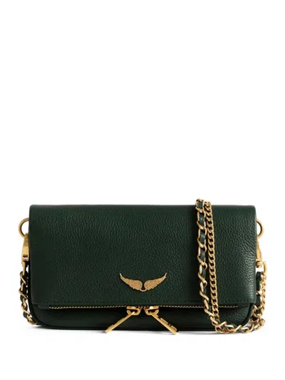 Zadig & Voltaire Rock Nano Grained Leather Crossbody In Black