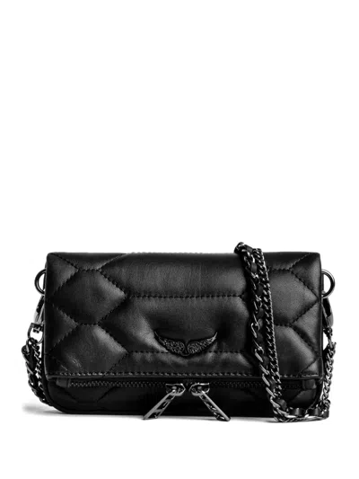 Zadig & Voltaire Mini Rock Nano Quilted Chain Clutch In Black