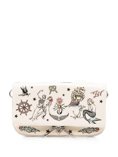 Zadig & Voltaire Mini Rock Tattoo Clutch Bag In Neutral