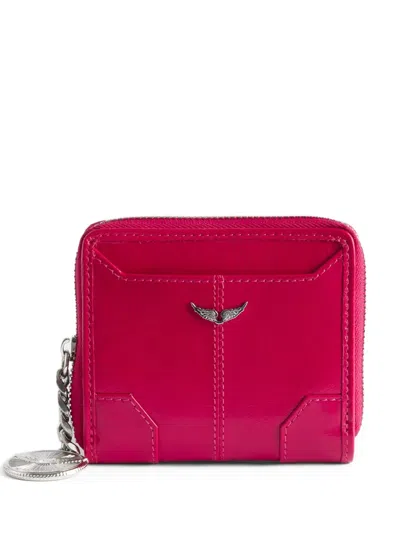 Zadig & Voltaire Sunny Mini Vintage Patent Leather Zip Wallet In Red