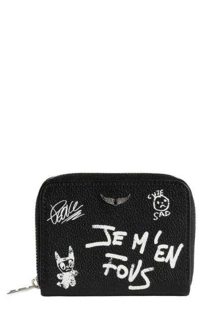 Zadig & Voltaire Mini Zv Arty Tag Leather Zip Around Wallet In Black