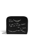 Zadig & Voltaire Mini Zv Graffiti Leather Zip Wallet In Black