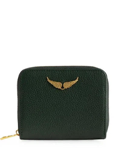 Zadig & Voltaire Mini Zv Grained Leather Wallet In Green