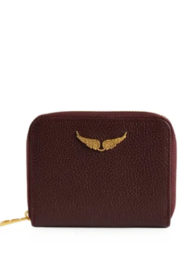Zadig & Voltaire Mini Grained Leather Zip Wallet In Brown