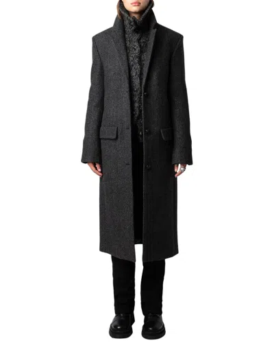 Zadig & Voltaire Mio Chevron Chine Wool-blend Coat In Gray
