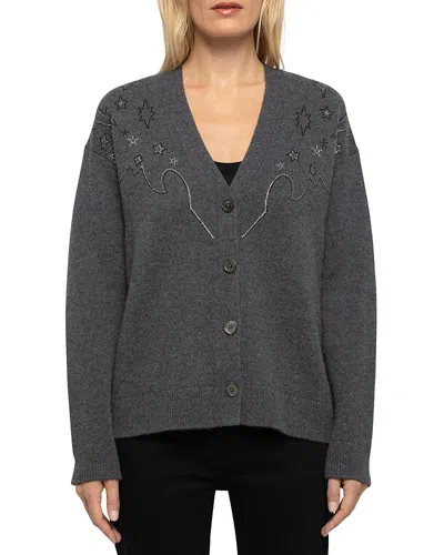 Zadig & Voltaire Mirkaz Cashmere Embellished Cardigan In Anthracite