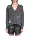 Zadig & Voltaire Mirkaz West Graph Embroidered Cashmere Cardigan In Gray