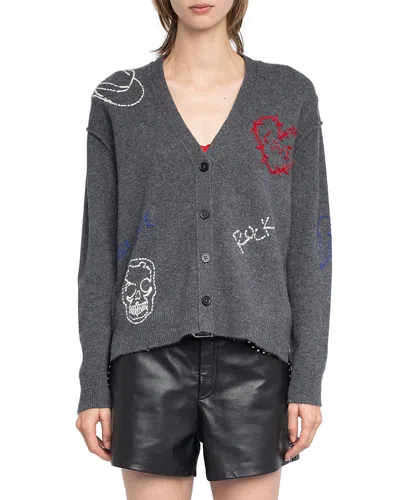 Zadig & Voltaire Mirkaz Cashmere V Neck Cardigan Sweater In Gray
