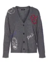 Zadig & Voltaire Mirkaz West Graph Embroidered Cashmere Cardigan In Gray