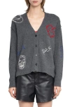 Zadig & Voltaire Mirkaz West Graph Embroidered Cashmere Cardigan In Gray