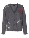 Zadig & Voltaire Mirkaz West Graph Embroidered Cashmere Cardigan In Gray