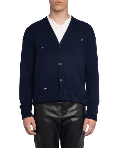 Zadig & Voltaire Mirko Lc Destroy Wool Blend Cardigan In Blue