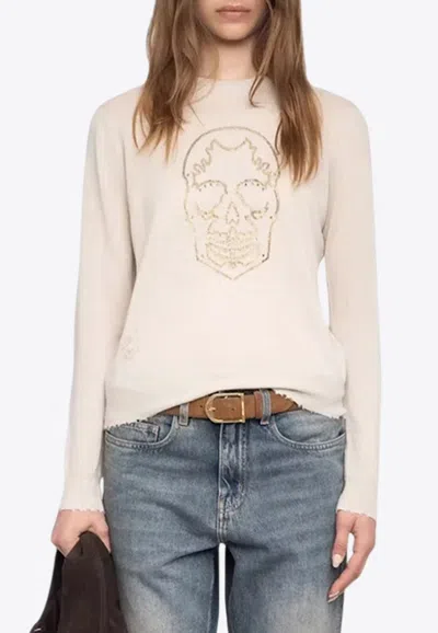 Zadig & Voltaire Miss Skull Intarsia Knit Sweater In White