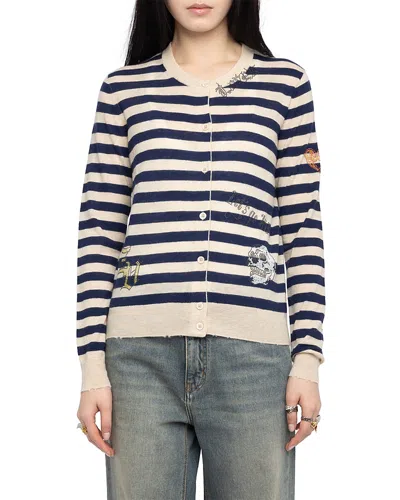 Zadig & Voltaire Missya Embellished Stripe Cashmere Cardigan In Multi
