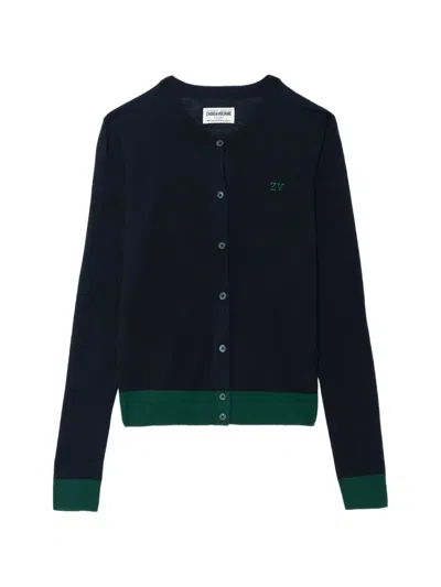 Zadig & Voltaire Missya Logo-embroidered Cardigan In Blue