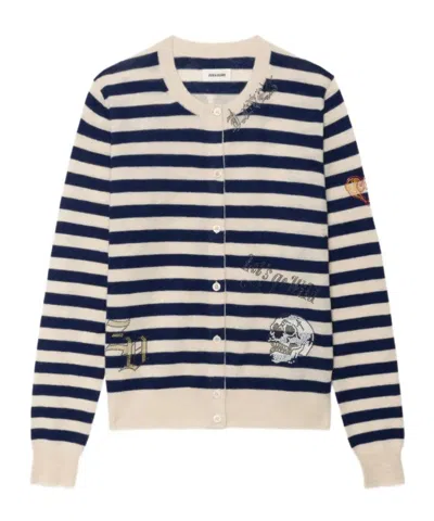 Zadig & Voltaire Missya Embellished Stripe Cashmere Cardigan In Multi