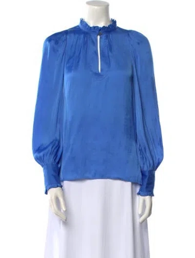 Pre-owned Zadig & Voltaire Mock Neck Long Sleeve Blouse In Blue