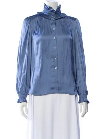 Pre-owned Zadig & Voltaire Mock Neck Long Sleeve Blouse In Blue