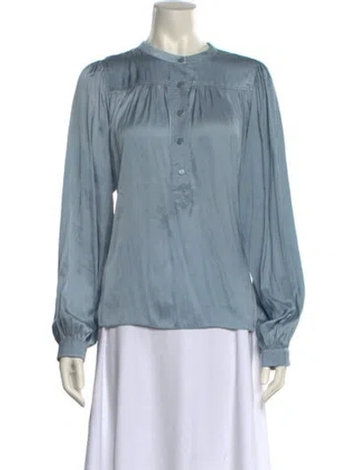 Pre-owned Zadig & Voltaire Mock Neck Long Sleeve Blouse In Blue