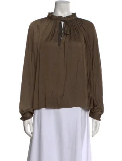 Pre-owned Zadig & Voltaire Mock Neck Long Sleeve Blouse In Green