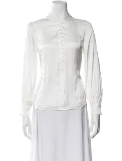 Pre-owned Zadig & Voltaire Mock Neck Long Sleeve Blouse In White
