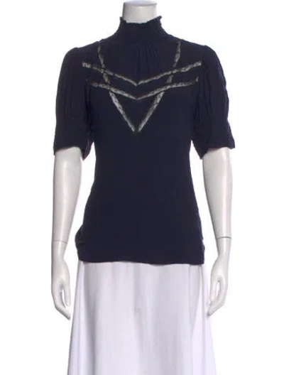 Pre-owned Zadig & Voltaire Mock Neck Short Sleeve Blouse In Blue