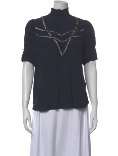 Pre-owned Zadig & Voltaire Mock Neck Short Sleeve Blouse In Gray