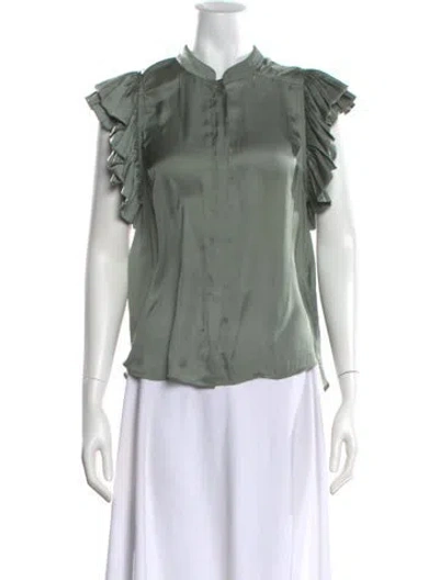 Pre-owned Zadig & Voltaire Mock Neck Short Sleeve Blouse In Green