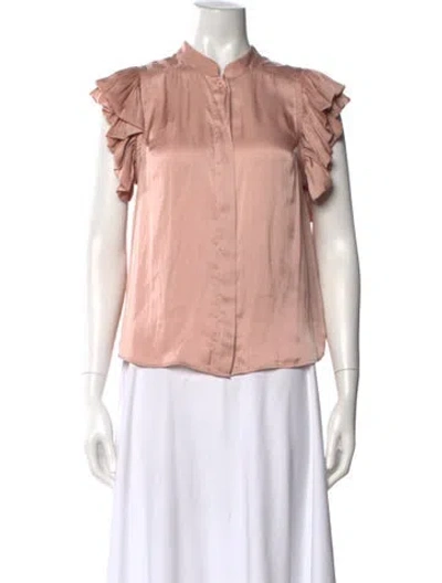 Pre-owned Zadig & Voltaire Mock Neck Short Sleeve Blouse In Pink