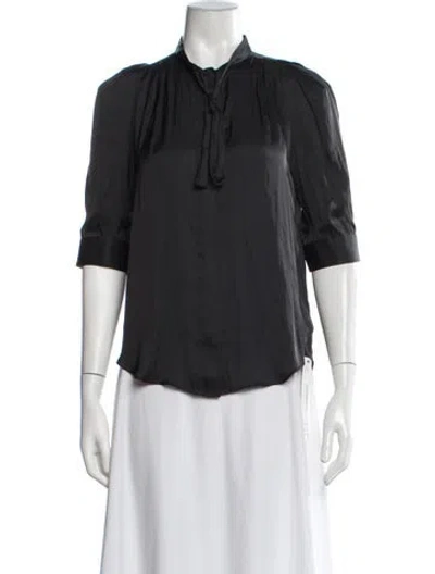 Pre-owned Zadig & Voltaire Mock Neck Three-quarter Sleeve Blouse In Black