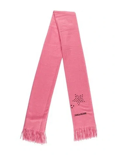 Pre-owned Zadig & Voltaire Mohair Graphic Print Scarf W/ Tags In Pink