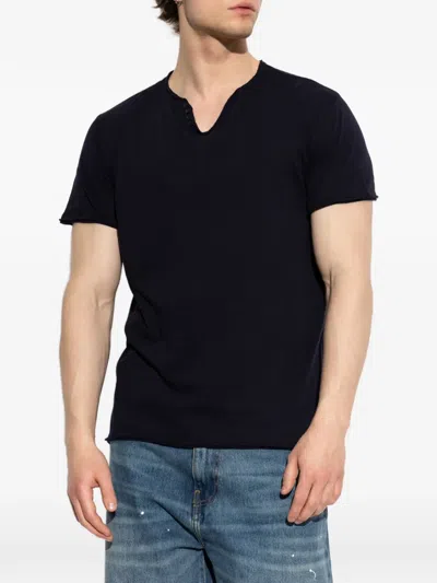Zadig & Voltaire Monastir Button-detail T-shirt In Blue