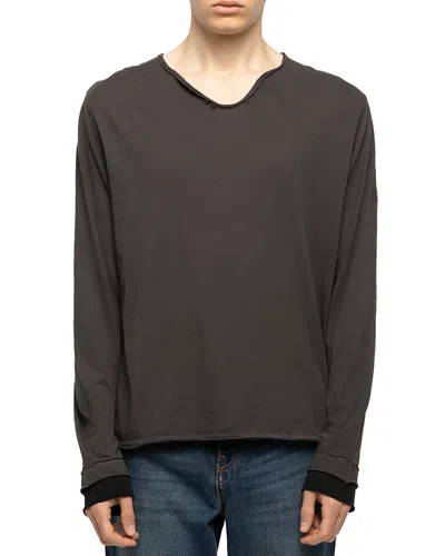 Zadig & Voltaire Monastir Five Button Cotton Henley Shirt In Gray
