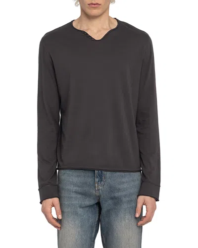 Zadig & Voltaire Monastir Long Sleeve Split Collar Tee In Black