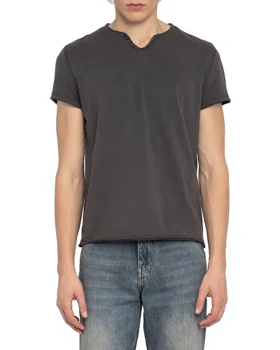 Zadig & Voltaire Monastir Split Collar Graphic Tee In Gray