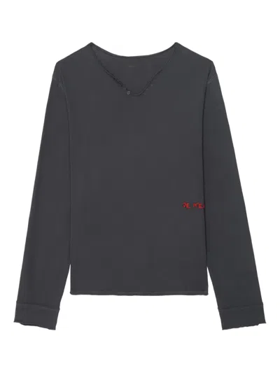 Zadig & Voltaire Monsatir Henley Button-detail Long-sleeve T-shirt In Gray