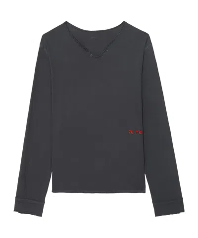 Zadig & Voltaire Monsatir Henley Button-detail Long-sleeve T-shirt In Gray