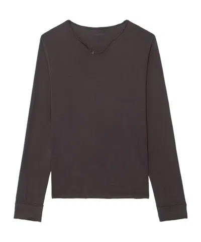 Zadig & Voltaire Monsatir Henley Button-detail T-shirt In Brown