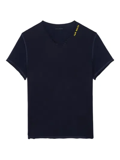 Zadig & Voltaire Monsatir Henley Short-sleeve T-shirt In Blue