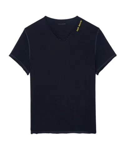 Zadig & Voltaire Monsatir Henley Short-sleeve T-shirt In Blue