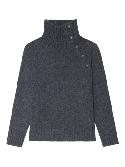 Zadig & Voltaire Mora High-neck Button-detail Sweater In Black